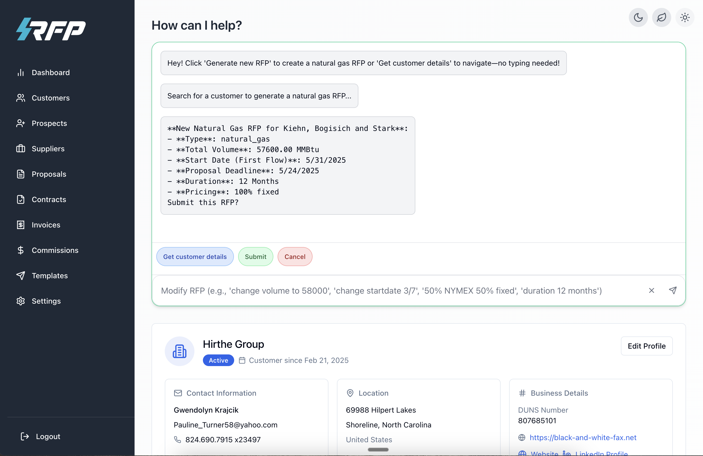 RFP Energy Solutions AI Assistant Interface