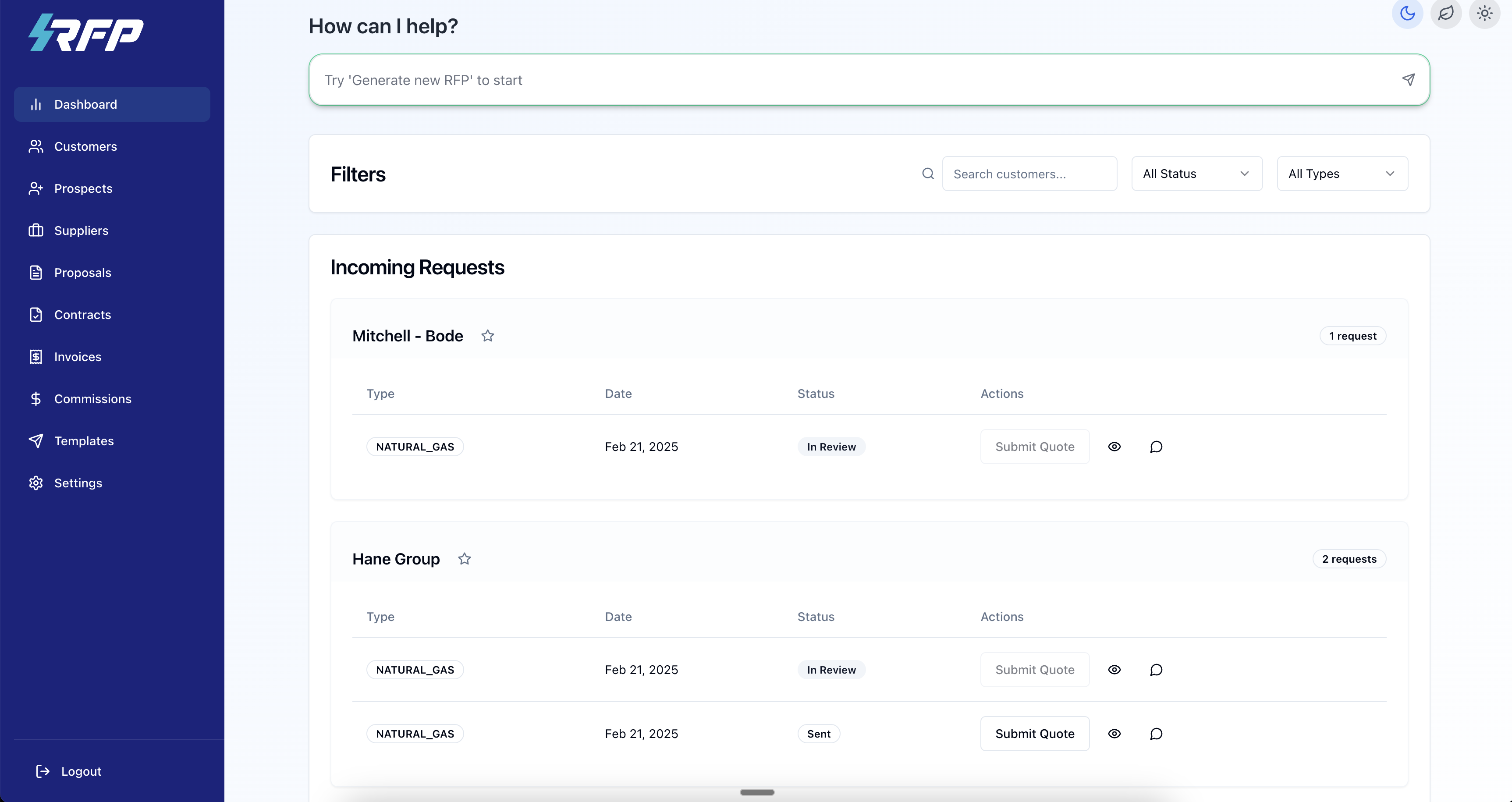 Supplier Bidding Interface
